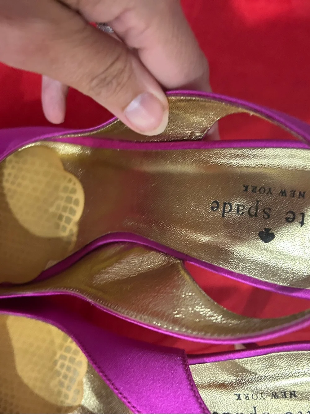 kate spade fuchsia satin bow peep-toe slingback heels